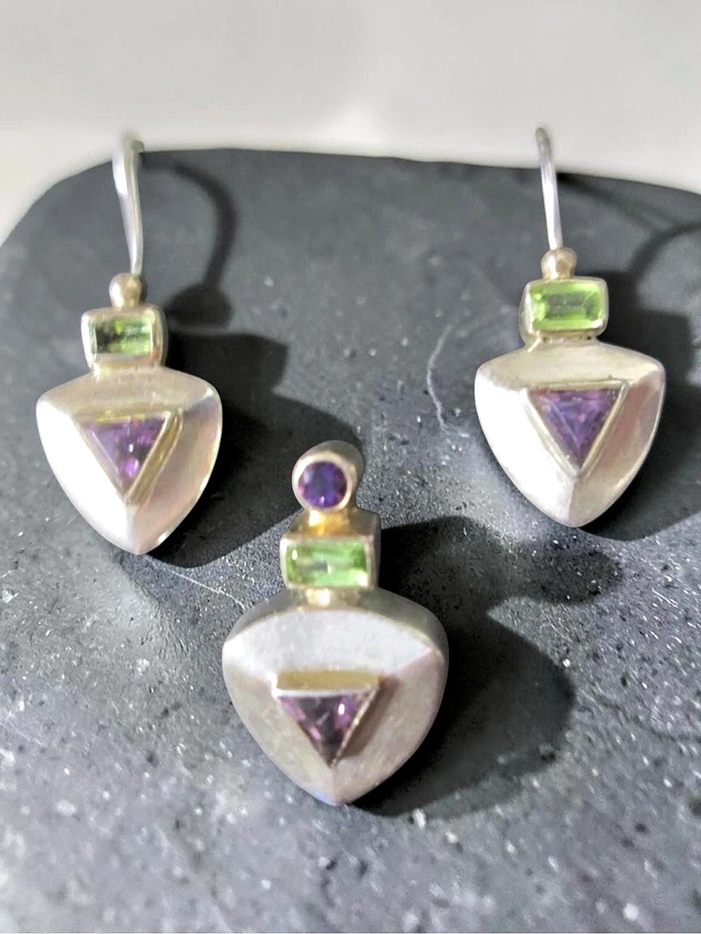Michou modernist pendant and dangle earrings set